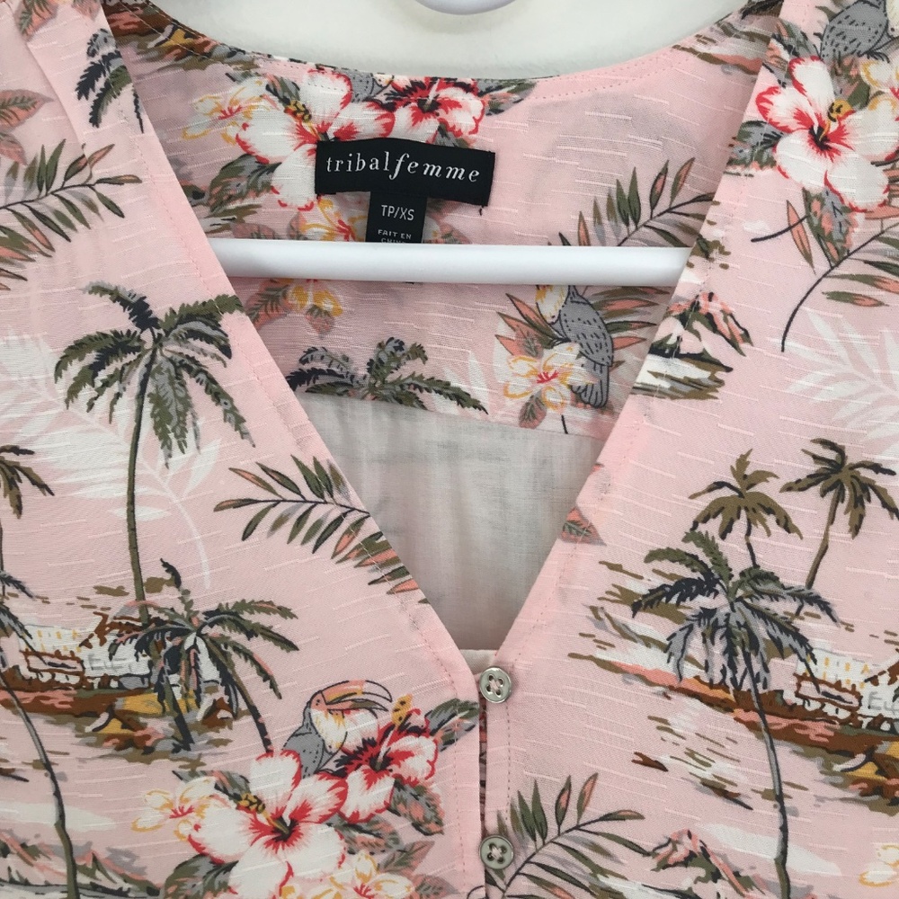 NWT Tribal Femme summer dress in women XS baby pink floral birds sleeveless vaca - Picture 4 of 14